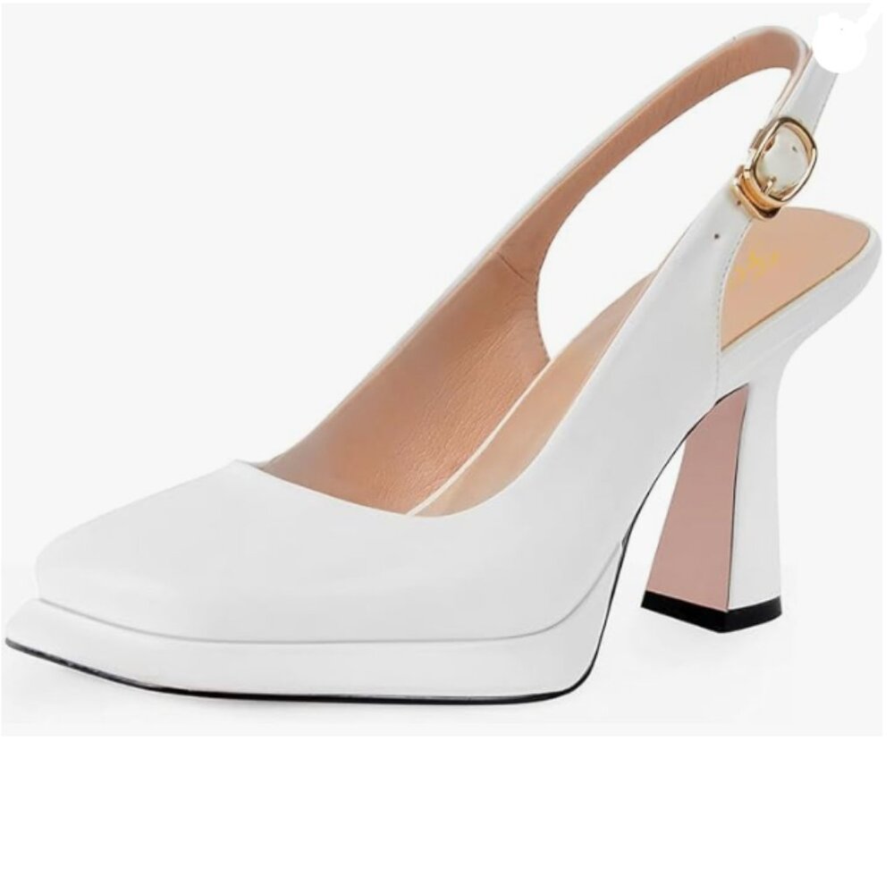 Elegant White Slingback Pumps with Pink Accent Heel